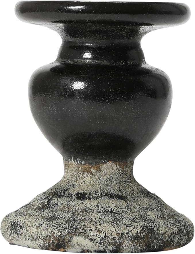 Creative Co-Op 2-Tone Sculptural Terracotta Pillar Candle Holder, Distressed Black