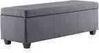 BELLEZE Storage Ottoman, 47 Inch Bench Bedroom Bench with Safety Close Hinge, Extra Long Ottoman with Storage for Living Room, Entryway, Hallway, Foot Rest, Support 300lbs - Gray