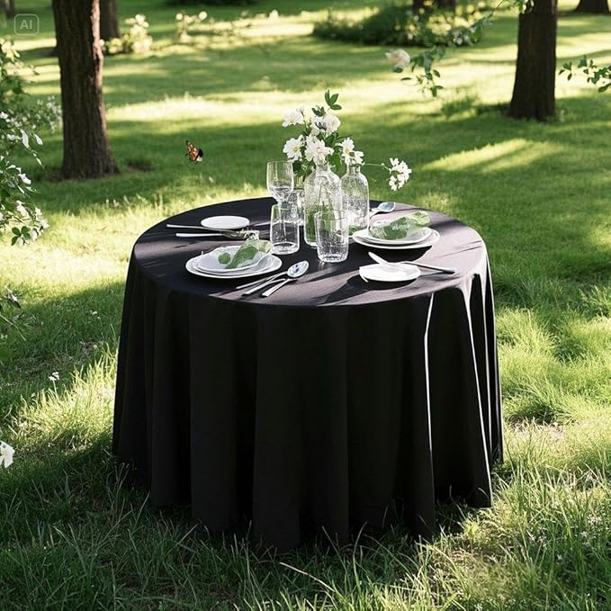 Surmente 132 inch Round Tablecloths -10 Pack Black Round Table Cloths, Polyester Fabric Table Covers for Wedding, Party, Banquet, or Restaurant