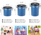 ShanSon Coffee Canister Airtight Coffee Container Stainless Steel Coffee Bean Storage Container with CO2 Release Valve and Scoop Coffee Canister for Beans,Grounds,Sugar,Flour,Tea,Cereal,22OZ,Blue