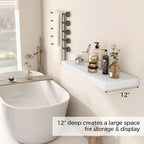 Fun Memories White Floating Shelves 30x 12 Inch, Deep Floating Shelf Wall Mounted, 12" Deep Wall Shelves for Books, Bathroom, Bedroom, Kitchen, Thicked Shelves for Home Storage & Display, Set of 2