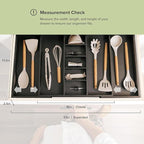 Adjustable Kitchen Drawer Organizer for Utensils and Junk, Food-Safe Contract Grade with 100% Sustainable Wood, Expandable from 19 to 33 Inches Wide - Black Bamboo