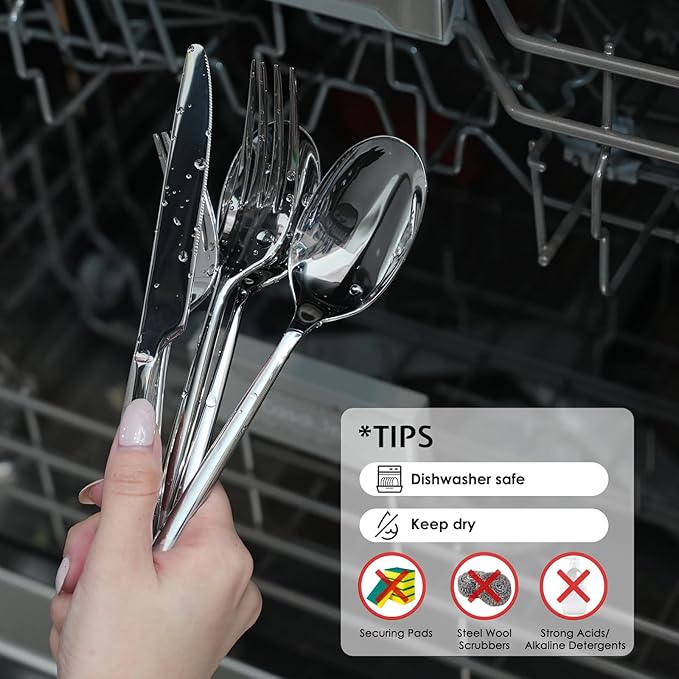 KINGSTONE Silverware Set, 40-Piece Forged Flatware Set Cutlery Set Premium Stainless Steel, Service for 8, for Kitchen, Home, Wedding, Party, Mirror Polished and Dishwasher Safe
