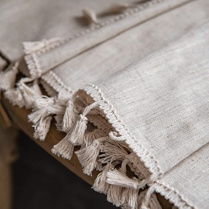 Sutuo Home Boho Curtain for Farmhouse Bedroom, Natural Linen Look Textured Burlap Rod Pocket Chic Semi Blackout Bohemian Handmade Tassels Window Treatment for Living Room, 1 Panel 59" W x 108" L