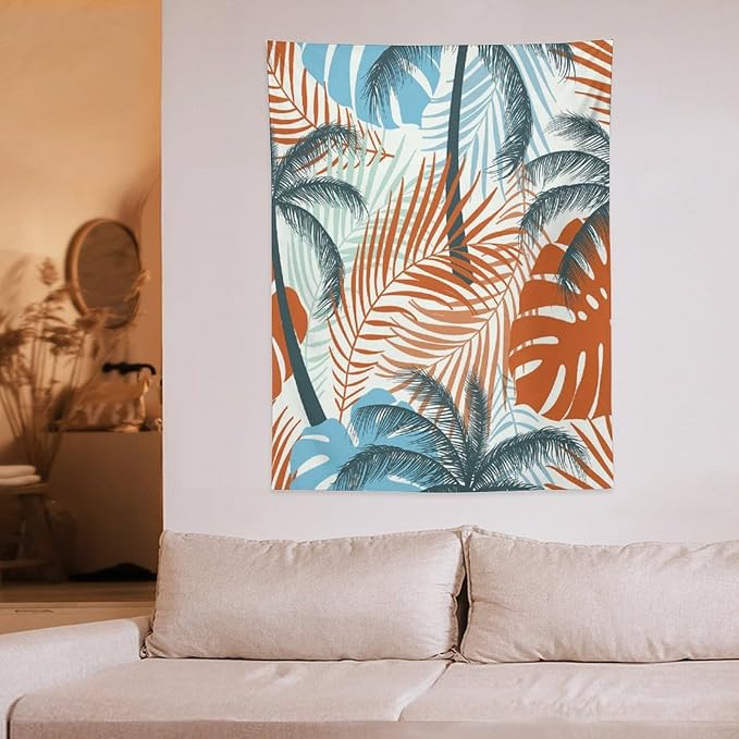 ICMOLYYENLO Palm Leaf Tapestry Wall Hanging, Tropical Leaves Plant Jungle Green Hawaiian Art Home Decor for Guest Bedroom Living Room Dormitory 60x80 Inch