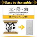 Kitchen Pantry Cabinet,71”White Metal Pantry Storage Cabinet with Doors and 4 Adjustable Shelves,Kitchen Cabinet with 2 Gold Handles,Tall Cabinet for Livingroom,Pantry, Bathroom,Kitchen