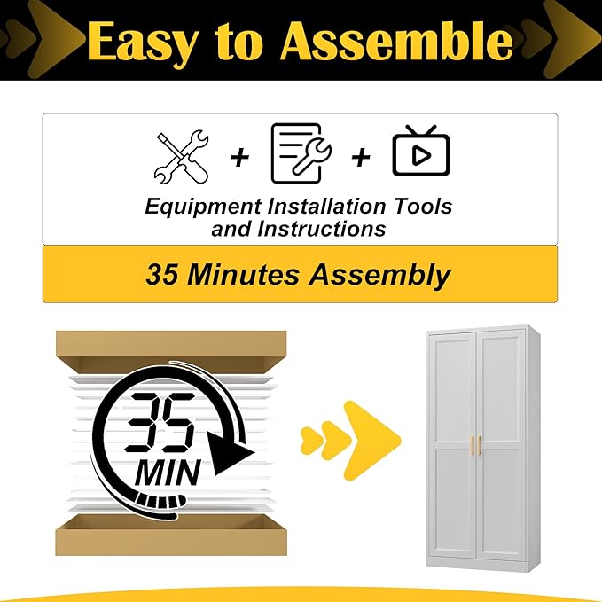 Kitchen Pantry Cabinet,71”White Metal Pantry Storage Cabinet with Doors and 4 Adjustable Shelves,Kitchen Cabinet with 2 Gold Handles,Tall Cabinet for Livingroom,Pantry, Bathroom,Kitchen