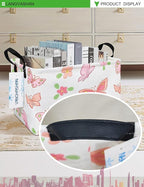 LANGYASHAN Rectangular Storage Bin Collapse Canvas Fabric Cartoon Storage Basket with Handles for Organizing Home Kitchen Boys and Girls Toys Office Closet Shelf Baskets (Rec Pink Butterfly)
