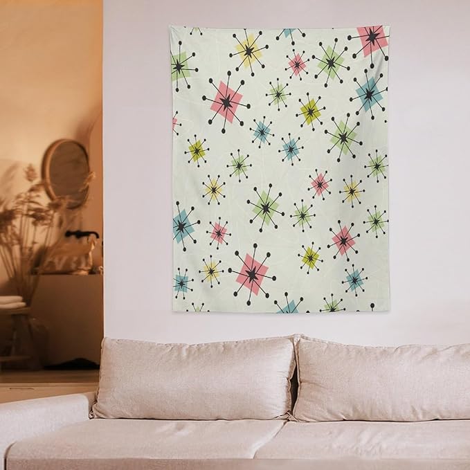 ICMOLYYENLO Abstract Cat Tapestry, Medieval Abstract Atomic Star Cat Vintage Home Wall Hanging Art Tapestry for Bedroom Living Room Dormitory 50x60 Inch