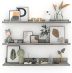 Giftgarden 36 Inch Grey Floating Shelves for Wall Mount, Gray Wood Wall Shelf Ledge for Bathroom Bedroom Living Room Kitchen Storage, Set of 3 Different Sizes