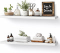 Floating Wall Shelves 2-Pack - 24-Inch Rustic White Wooden Shelves for Storage and Décor, Easy Installation for Living Room, Bedroom, and Kitchen