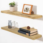 Fun Memories Floating Shelves for Wall Decor, 30"x8" Rustic Reclaimed Wood Shelves, Heavy-Duty Wall Mounted Shelves with Invisible Brackets, Set of 2for Living Room, Bedroom, Kitchen, Natural Finish