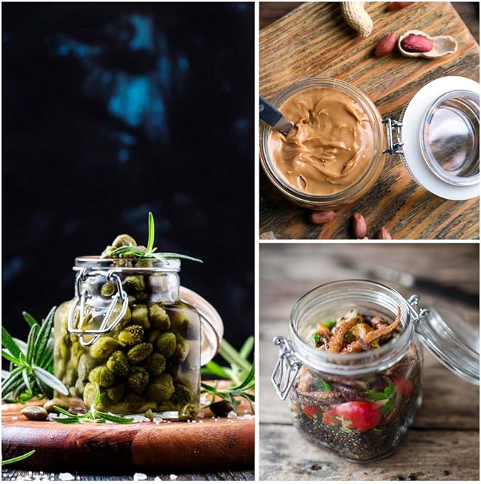 Spice Jars, 12 Pack 4oz Small Glass Jars with Airtight Hinged Lid, With 12 Spice Labels & Silicone Funnels, Airtight Glass Jars for Spices, Art Craft Storage (12 Pack)