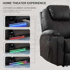 Power Recliner Chair with Heat and Massage, PU Leather Home Theater Seating with LED Lights/Cup Holders/Side Pocket/USB Port, Reclining Sofa Chair for Living Room (1, Brown)