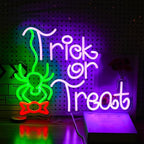 Trick Or Treat Neon Sign Funny Spider Candy LED Neon Light for Wall Decor Dimmable USB Halloween Light Up Sign for Halloween Party Home Neon Decor (16.7 * 12.8In)