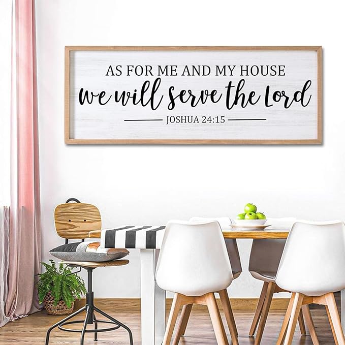 As For Me And My House We Will Serve The Lord Framed Wall Art, 40''×15'' Positive Religious Rustic Bible Verse for Christian God Jesus Christ Prayer, Vintage Long Holy Catholic Scripture Decor