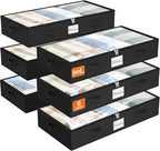 SpaceWhisper 90L Under Bed Storage Containers, 6-Pack Storage Bins with Clear Top, Foldable Closet Organizers and Storage with Label Holder for Clothing, Blankets, Comforter & Pillows(Black)