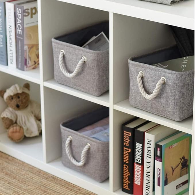 TcaFmac Storage Bins for Organization - Large 3 Pack Canvas Storage Basket for Shelves with Handles, Collapsible Baskets for Organizing for Closet Dog Laundry (Grey 16x12x8 inch)
