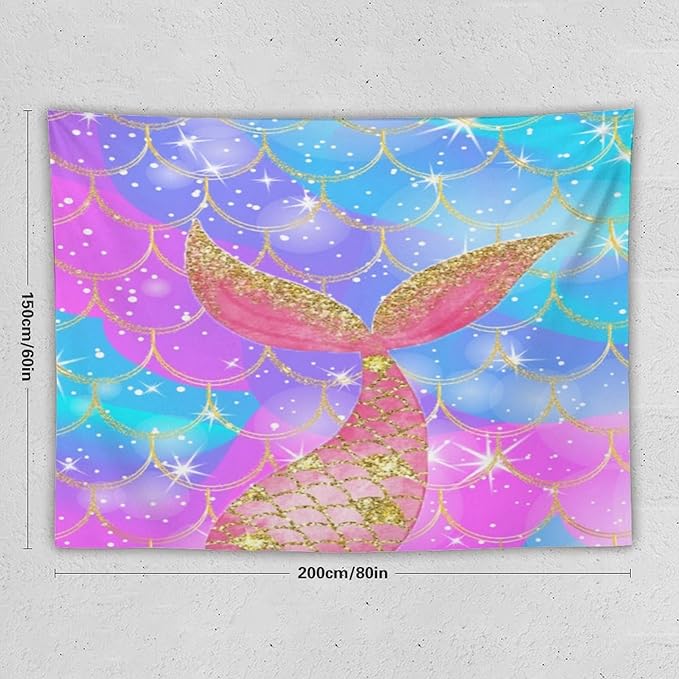HZOHNAGO Mermaid Scales Tapestry Colorful Shiny Scales Mermaid Tail Pattern Printed Wall Tapestry Wall Hanging for Bedroom Living Room Dorm 80" W x 60" H