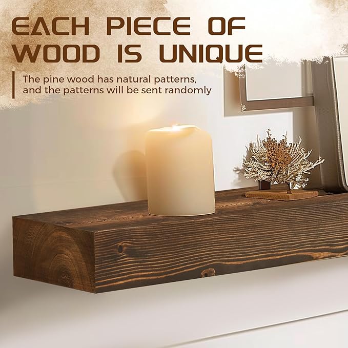 60x8x3 Fireplace Mantel - Solid Rustic Wood - Wall Mounted Floating Shelf with Invisible Heavy Duty Steel Bracket (Weathered Brown)