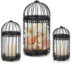 NUPTIO Decorative Bird Cages for Centerpiece: Black Vintage Bird Cage Hanging Lantern Set of 3 - Metal Birdcage Pillar Candle Holders for Halloween Party Table Fireplace Decor