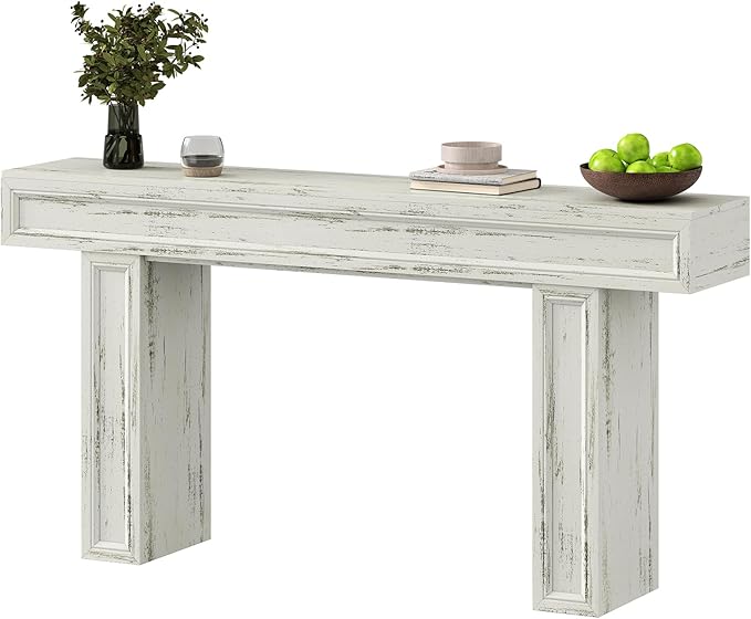 Rresyet 63 Inch Long Console Table, Sofa Table Behind Sofa, Wooden Entryway Table, Farmhouse Entryway Table for Entry, Hallway, Living Room (White)