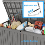 180 Gallon Deck Box,Resin Outdoor Storage Box with Lockable for Patio Furniture, Pool Accessories, Garden Tools Waterproof Outside Storage Box, Grey