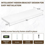 36 Inch Floating Shelves, 12 Inch Deep Floating Shelves for Wall, Floating Shelf with Invisible Brackets, Large Deep Wall Shelves for Bathroom, Bedroom, Living Room, 2 Pack, White