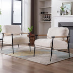 Mid-Century Accent Chair, Soft Armchair Sherpa Fabric Lounge Chair with Black Metal Legs, Upholstered Leisure Chair for Living Room Bedroom Reception Room, 1PC, White
