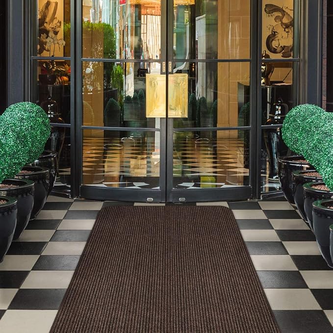 House, Home and More Indoor Outdoor Double-Ribbed Carpet Runner with Skid-Resistant Rubber Backing - Bittersweet Brown - 4 Feet x 10 Feet