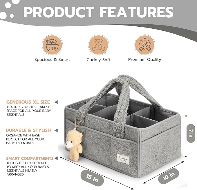 PeraBella Baby Diaper Caddy Organizer with Handle, Boy & Girl Shower Gift Basket, Portable Diaper Storage Basket Bin for Wipes, Newborn Baby Essentials Registry Search Must Haves, Car Caddy Organizer