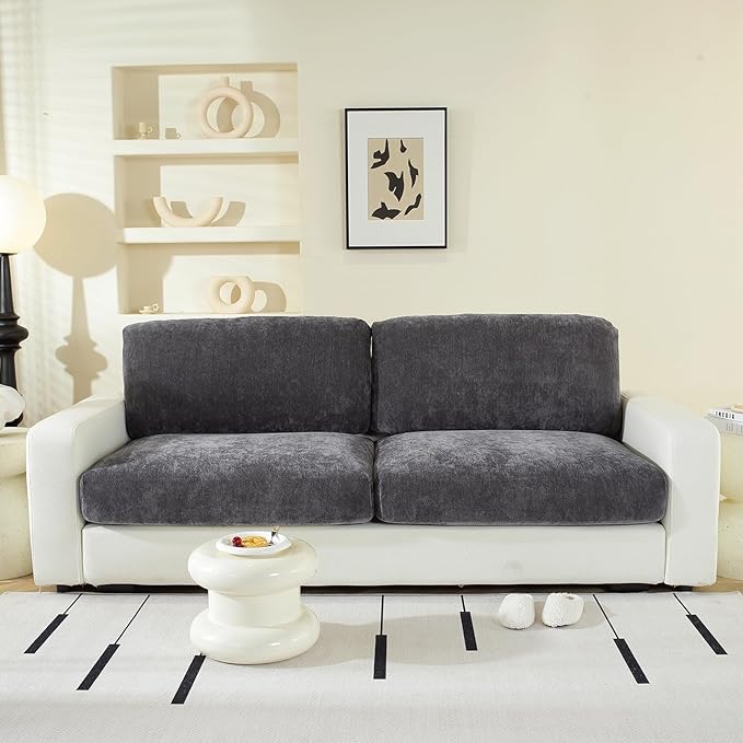 Large Backrest Cushion Covers Super Stretch Backrest Covers for 2 Cushion Couch Sofa, Couch Back Cushion Covers Featuring with Chenille Yarn (Softer Version, 2PC, Dark Grey)