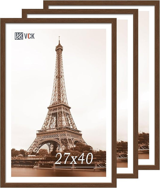 VCK 27x40 Brown Poster Frame 3 Pack, Wood Picture Frame with Exclusive Wood Grain, Wall Mounting Hanging