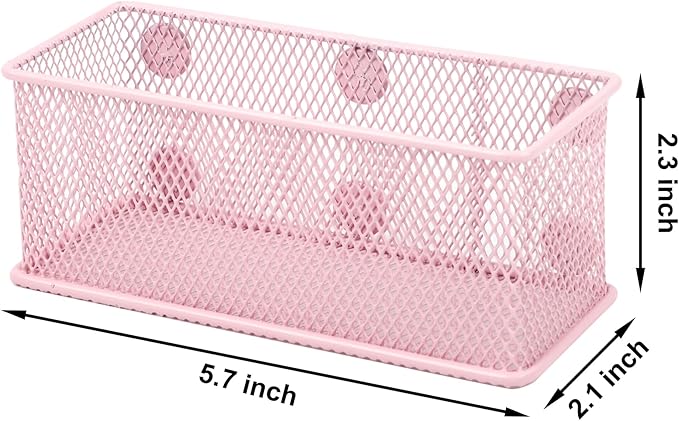 EASEPRES Magnetic Pencil Holder Set of 6 - Wire Mesh Storage Baskets Organizer with Strong Magnets - Perfect for Whiteboard, Refrigerator and Locker Accessories, Pink