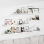Solid Ash Wood Picture Ledge Shelf, 36 Inch Floating Shelves with Lip Set of 2, Photo Ledge Shelf Nursery Bookshelf Wall Mounted for Living Room Bedroom Decor, White