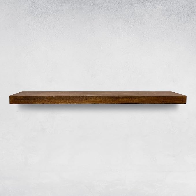 URBANDI, Rustic Floating Shelves, Set of 2, Hidden Bracket, Solid Wood, Heavy Duty, Wall Mounted Shelves, (Provincial, 60Wx8D)