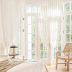 FMFUNCTEX Linen Sheer Curtains for Bedroom, Beige Curtains 84 inches Long for Living Room, Natural Flax Blend Window Draperies for Farmhouse Curtain, Rod Pocket 2 Panels