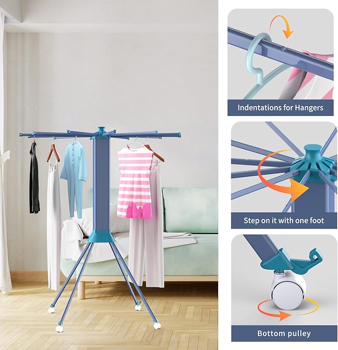 Clothes Drying Rack Foldable & Collapsible Drying Racks with 4-Leg Octopus Design, Large Capacity Space Saving Indoor Drying Rack for Bedroom,Balcony,Laundry for Indoor/Outdoor Use(Grey & Green)