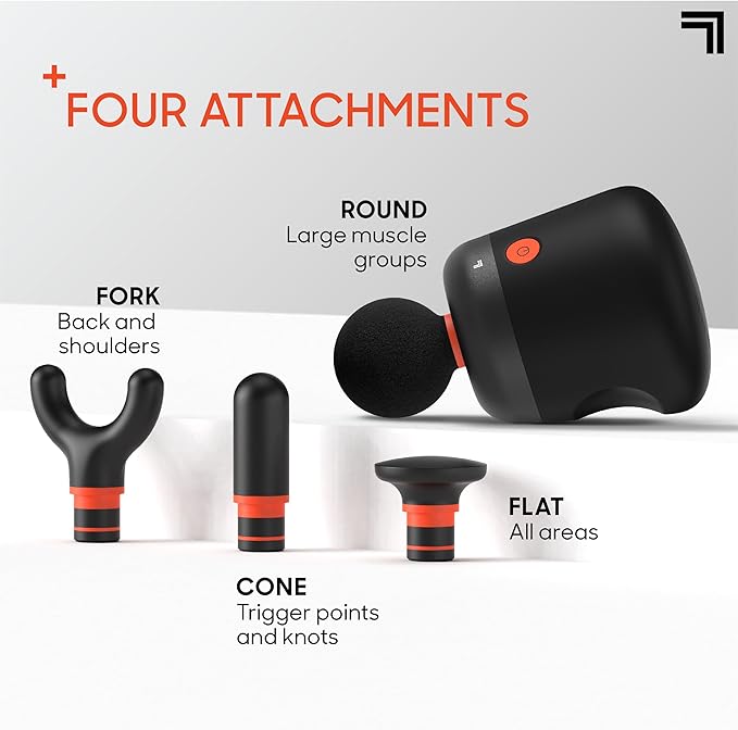 Sharper Image® Powerboost® Palm Portable Percussion Massager - 4 Attachments, 4 Speeds| Compact Full Body Back & Shoulder Mini Massage Gun| Deep Tissue Muscle Soreness Recovery| Wellness Gift