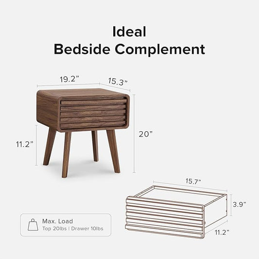 mopio Ensley Mid Century Modern Nightstand with Drawer - Bedside Table