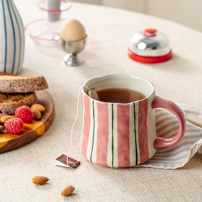 Vibrant Striped Ceramic Coffee Mug - Unique Red Design, 12oz, Microwave & Dishwasher Safe, Perfect for Daily Brews tea or coffee