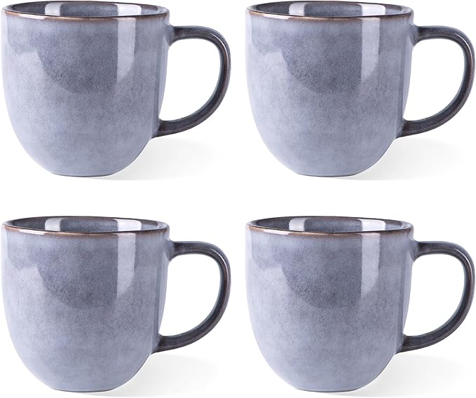 AmorArc 12oz Coffee Mugs, Ceramic Coffee Mugs set of 4 for Man, Woman, Dad, Mom, Modern Coffee Mugs with handle for Latte/Cappuccino/Milk/Cocoa. Dishwasher&Microwave Safe, Gray-Reactive Glaze