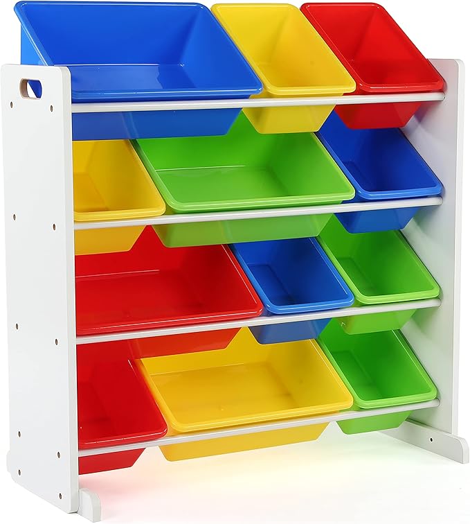 Humble Crew Kids Toy Storage Organizer with 12 Plastic Bins, White/Primary – Removable Bins for Playroom, Bedroom, Toddler Furniture for Boys and Girls Ages