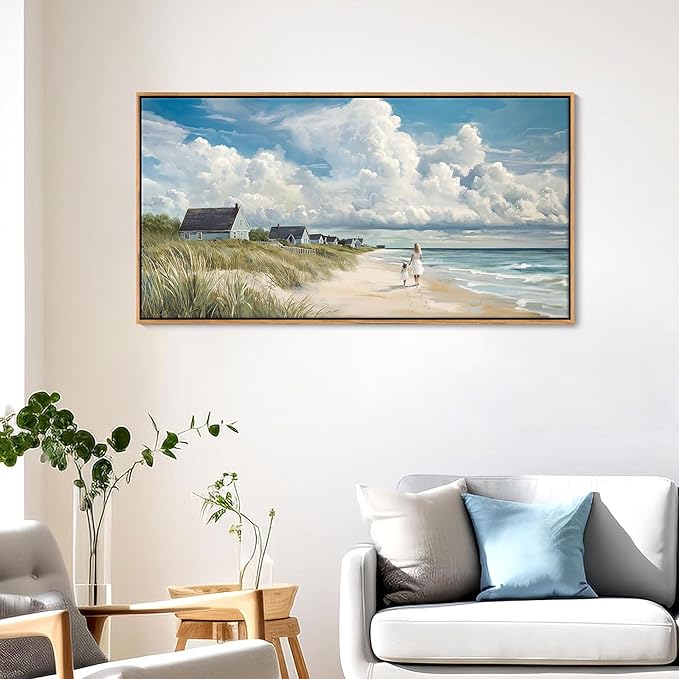 HGUAOA Coastal Canvas Wall Art - Large Landscape Wall Art for Living Room - Ocean and Beach Painting - Blue Artwork for Bedroom Decor - Above Bed Wall Pictures -Beach Theme Print Art