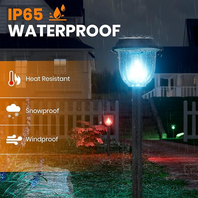 AOSEA 4 Pack Solar Pathway Lights Outdoor Waterproof - Auto RGB Color Changing Solar Lights for Outside, IP65 Rated, 12H Bright Landscape Lighting, Durable Plastic - Perfect for Garden & Walkway