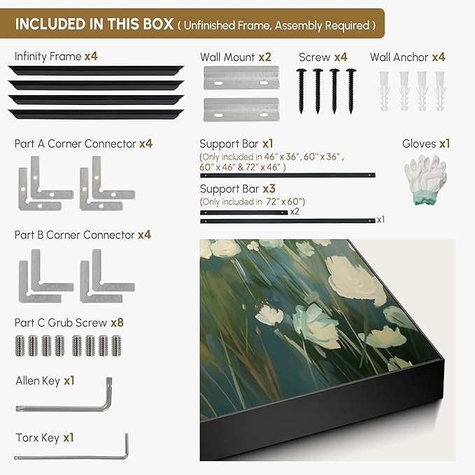 SIGNWIN 60"x72" Extra Large Framed Wall Art White Wildflower Field in Impressionist Style, Soft Floral Landscape for Home Living Room Bedroom Decor (Frame Assembly Required)