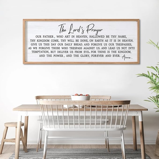 Our Father Prayer Bible Verse Framed Wall Art, 40''×15'' Rustic Religious Christian Lords Prayer Sign for God Jesus Christ Prayer, Horizontal Holy Inspirational Catholic Scripture Decor