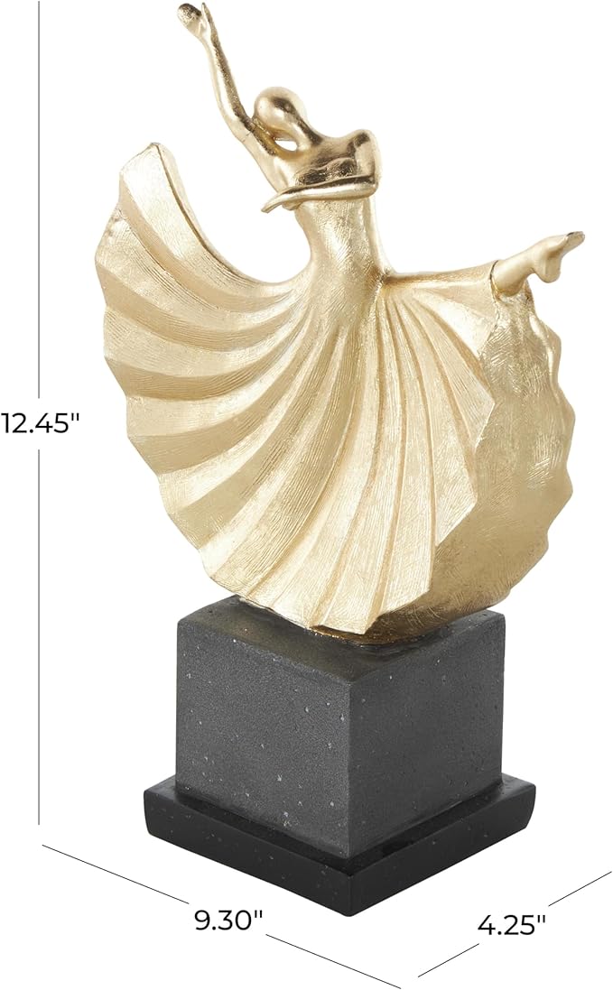 Deco 79 Polystone Dancer Decorative Sculpture Home Decor Statue with Black Square Base, Accent Figurine 9" x 4" x 12", Gold