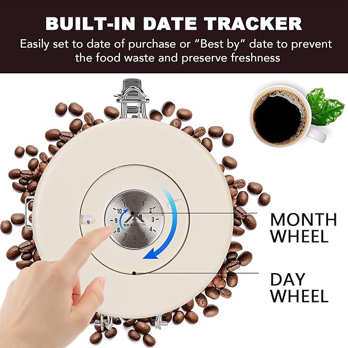 ShanSon Coffee Canister Airtight Coffee Container Stainless Steel Coffee Bean Storage Container with CO2 Release Valve and Scoop Coffee Canister for Beans,Grounds,Sugar,Flour,Tea,Cereal,22OZ,Off-White