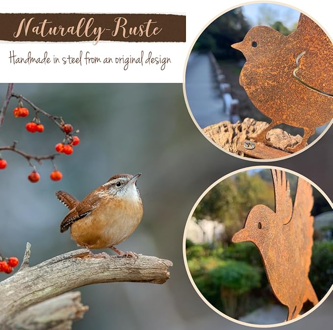5PCS Rusty Birds Decoration,Outdoor Bird Wall Decor,Metal Birds Yard Decor, Metal Birds Craft Statue Ornaments - Garden Sculptures and Yard Art, Fence Decorations Outdoor,Rustic Garden Decor